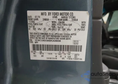 2011 Ford Escape Xlt z USA, uszkodzony, nr VIN 1FMCU9DG6BKA08698